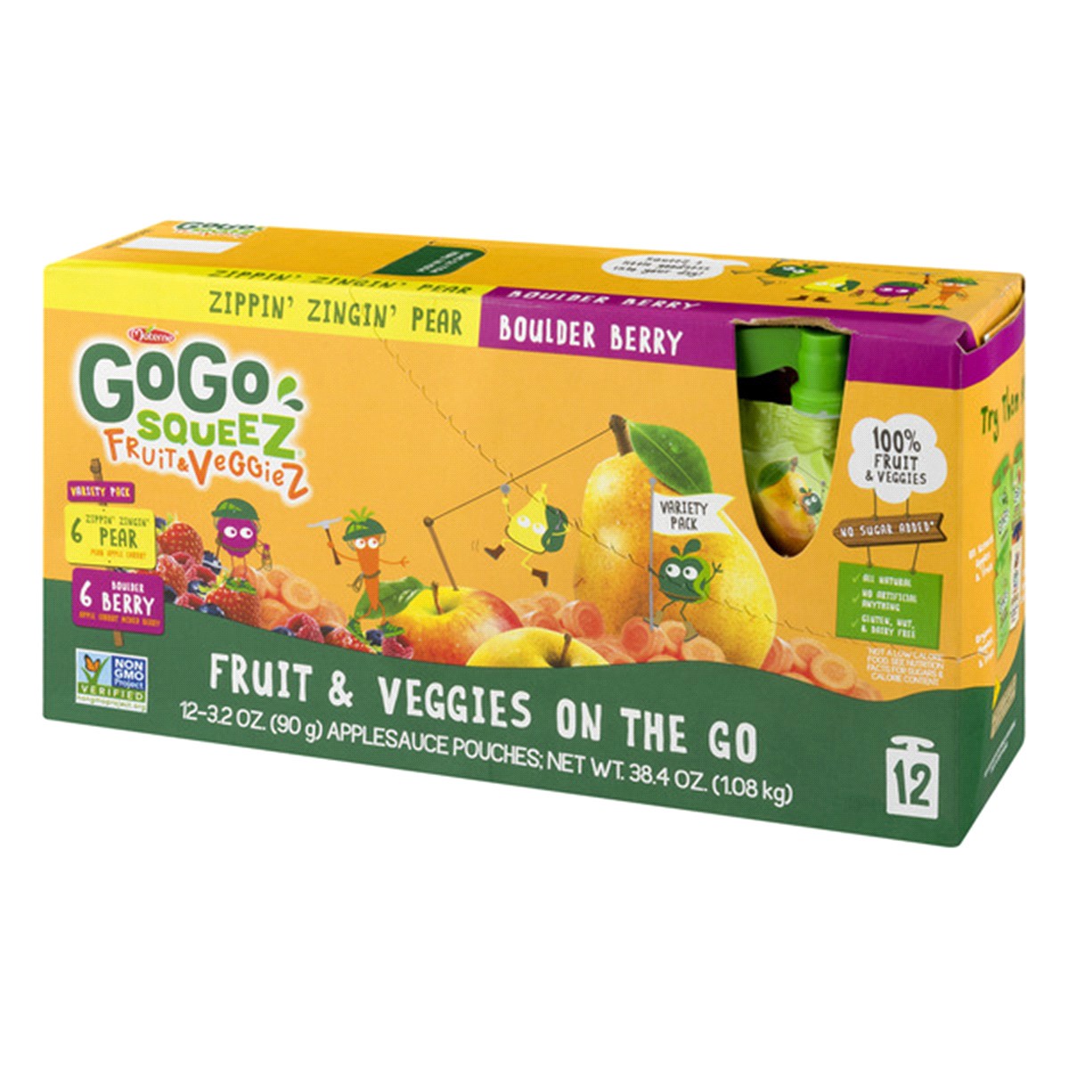 slide 3 of 7, GoGo squeeZ Fruit & VeggieZ Mixed Berry/Pear Applesauce and Fruit Puree Pouches, 3.2 oz (12 Pack), 12 ct