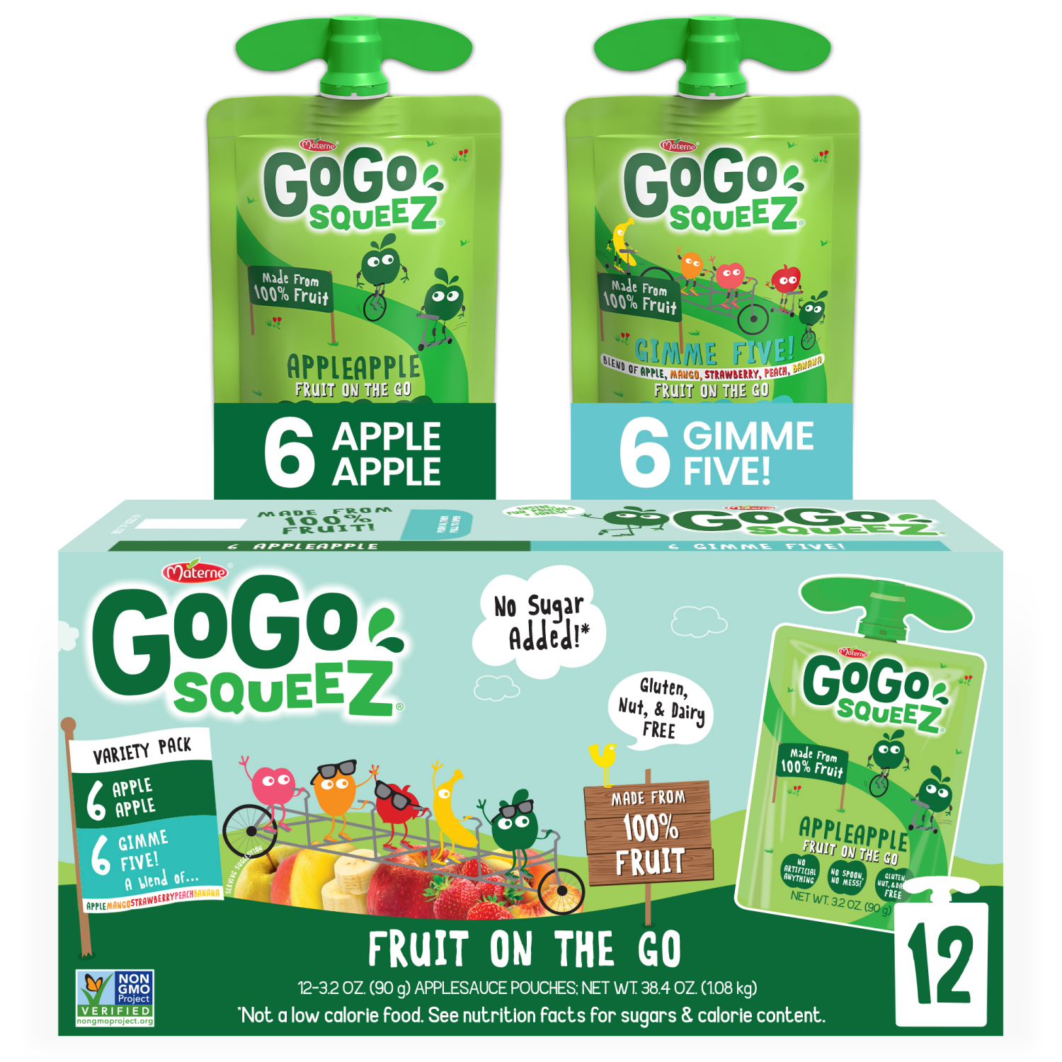 slide 1 of 7, GoGo squeeZ Apple & Gimme Five Snack Pouches Variety Pack, 12 ct; 3.2 oz