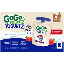 GoGo squeeZ yogurtZ Low fat Strawberry Yogurt Snack Pouches, 3 oz (10 Pack)