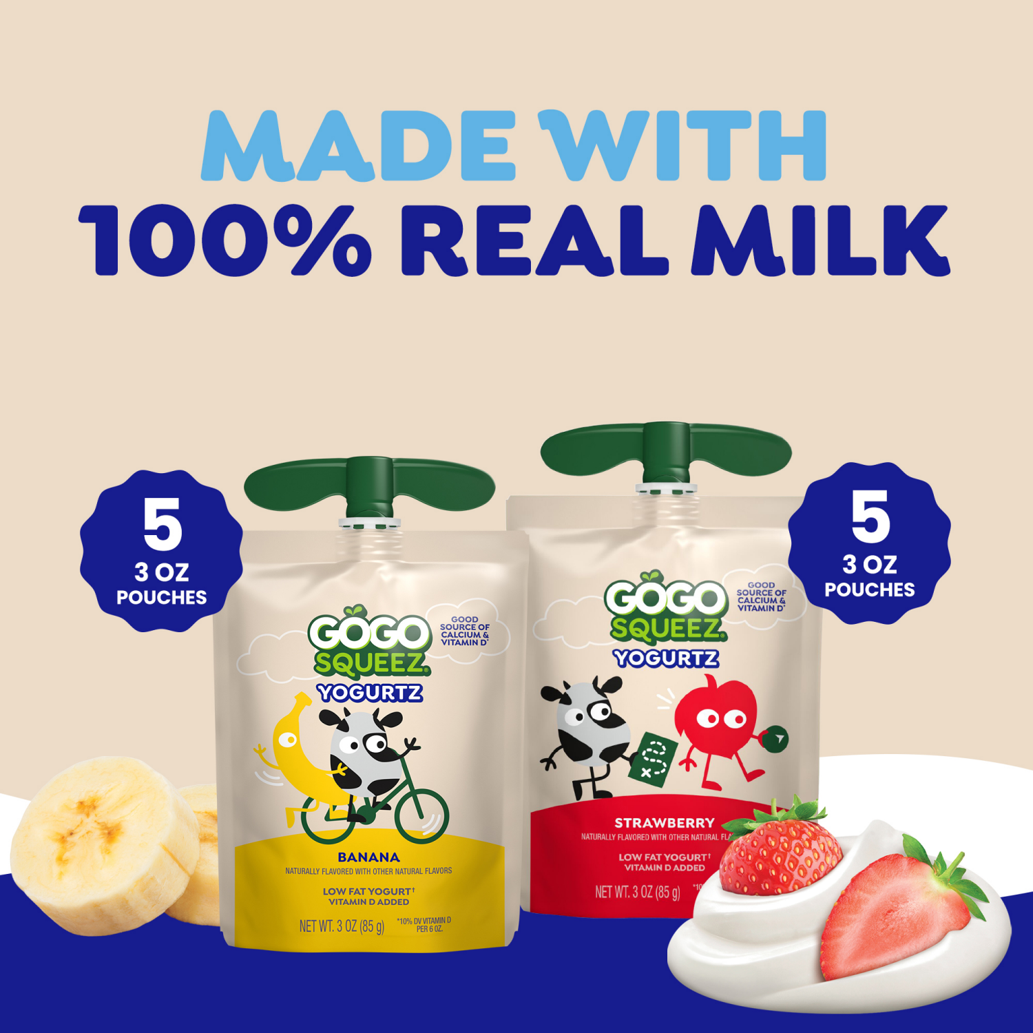 slide 2 of 7, GoGo squeeZ YogurtZ Variety Pack, Made with 100% Real Milk, 10 Pack 3 oz Pouches, 3 oz