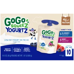 GoGo squeeZ YogurtZ Variety Pack, Blueberry and Berry Made with 100% Real Milk, 3 oz Pouches (10 Pack)