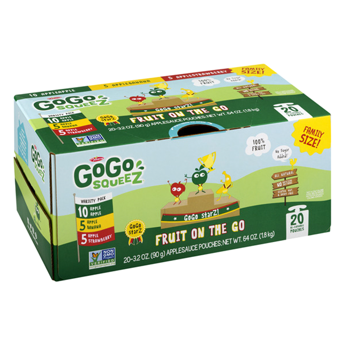 slide 6 of 7, GoGo squeeZ Applesauce & Fruit Puree, Apple, Banana, Strawberry Variety Pack (20 Pk), 20 ct