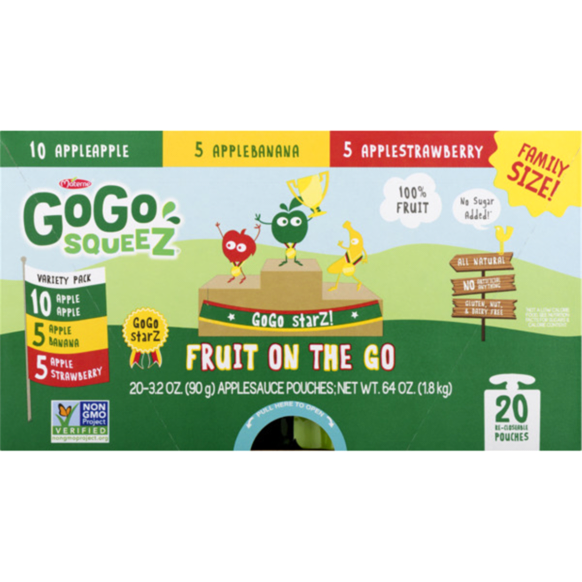 slide 7 of 7, GoGo squeeZ Applesauce & Fruit Puree, Apple, Banana, Strawberry Variety Pack (20 Pk), 20 ct