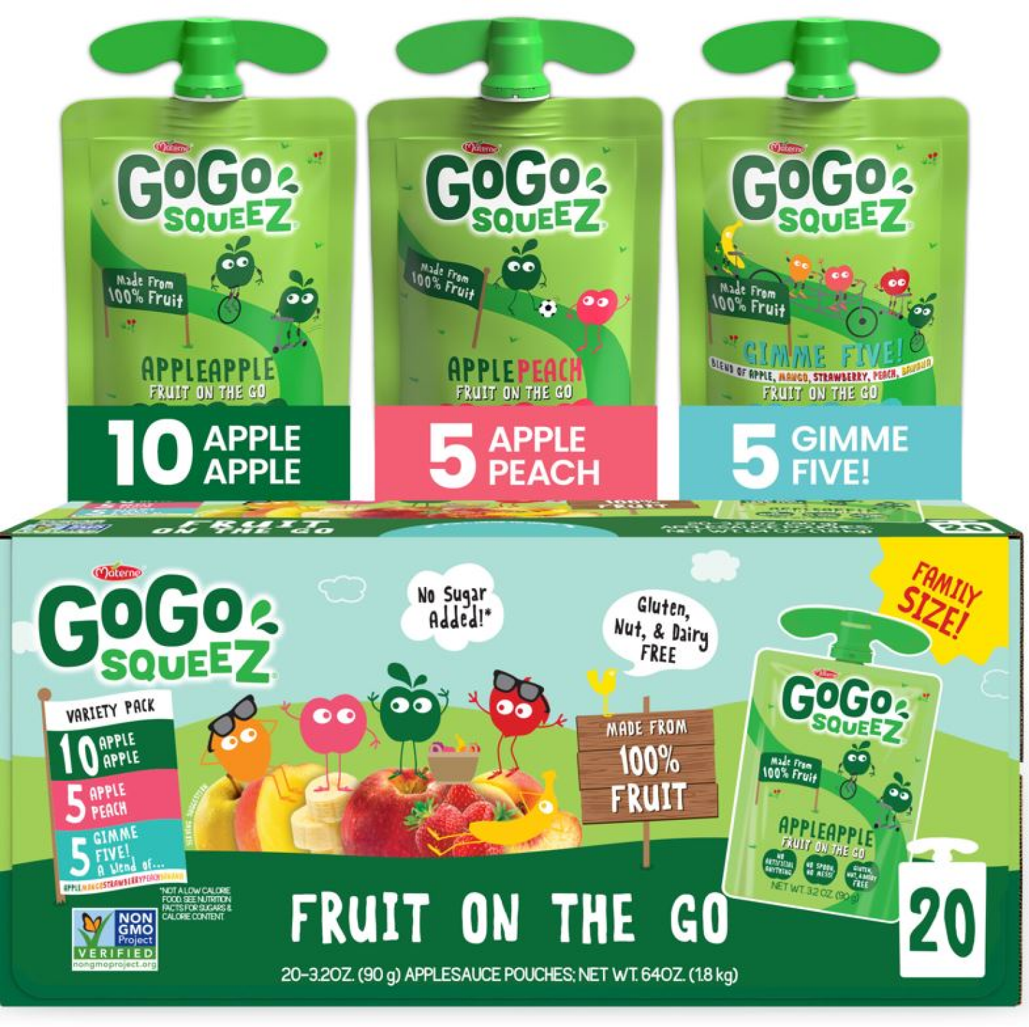 slide 1 of 7, Gogo Squeez Vp (10 Apple Apple/5 Apple Peach/5 Gimme 5), 20 ct
