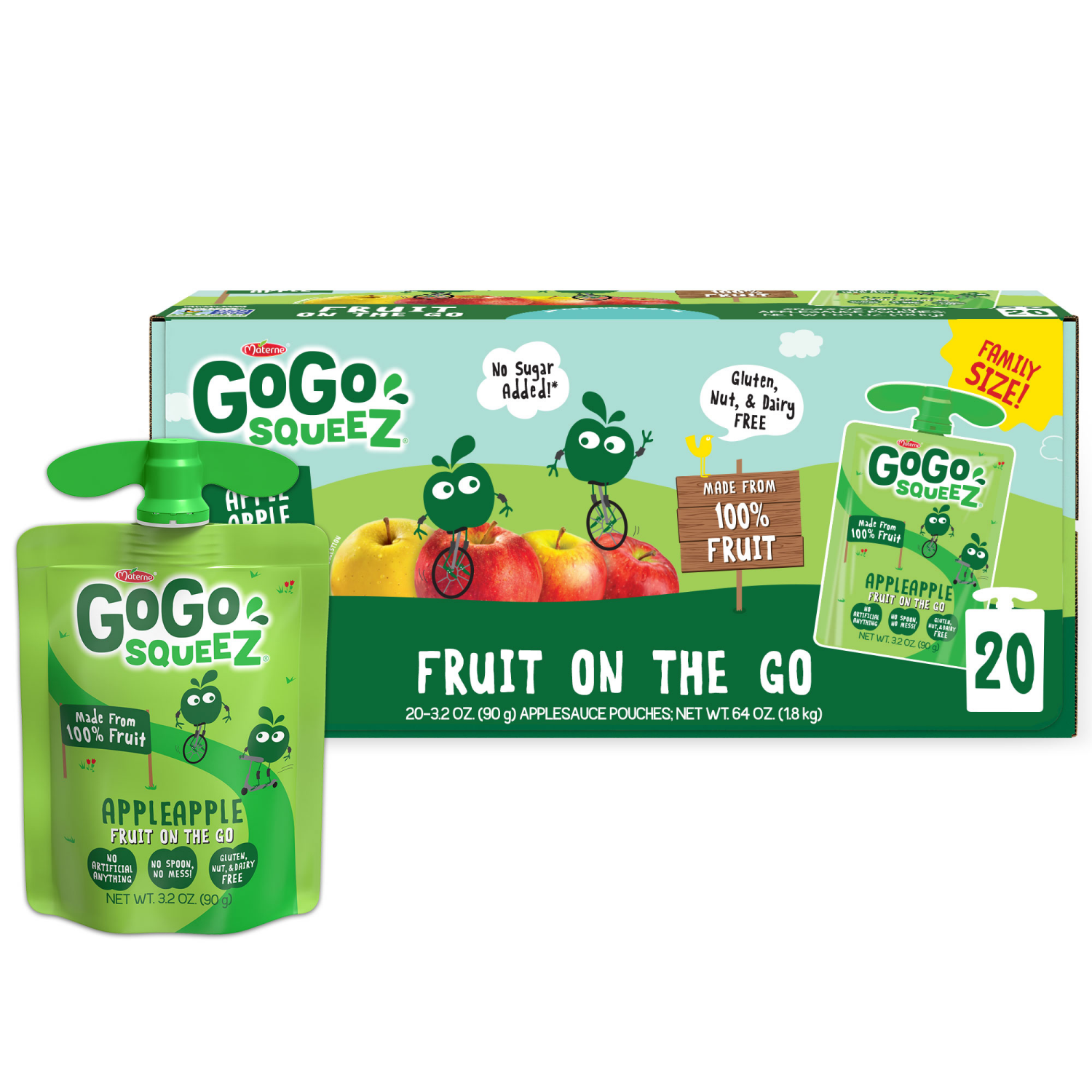 slide 1 of 6, GoGo squeeZ Applesauce & Fruit Puree, Apple Apple Snack Pouches, 3.2 oz Pouches (20Pk), 20 ct; 3.2 oz