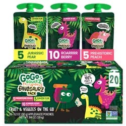 GoGo Squeez 20 Pack Variety Pack Dinosaurz Pack Fruit & Veggies On the Go 20 ea - 20 ct