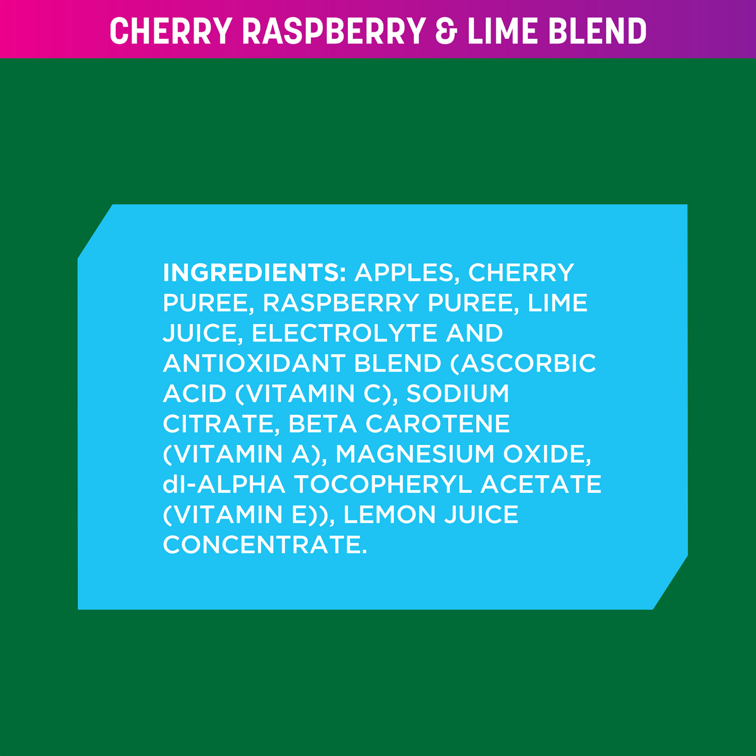 slide 6 of 8, GoGo squeeZ Cherry Raspberry & Lime Fruit Blend with Electrolytes 4 - 3.9 oz Pouches, 4 ct
