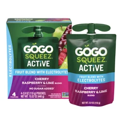 GoGo squeeZ Cherry Raspberry & Lime Fruit Blend with Electrolytes 4 - 3.9 oz Pouches