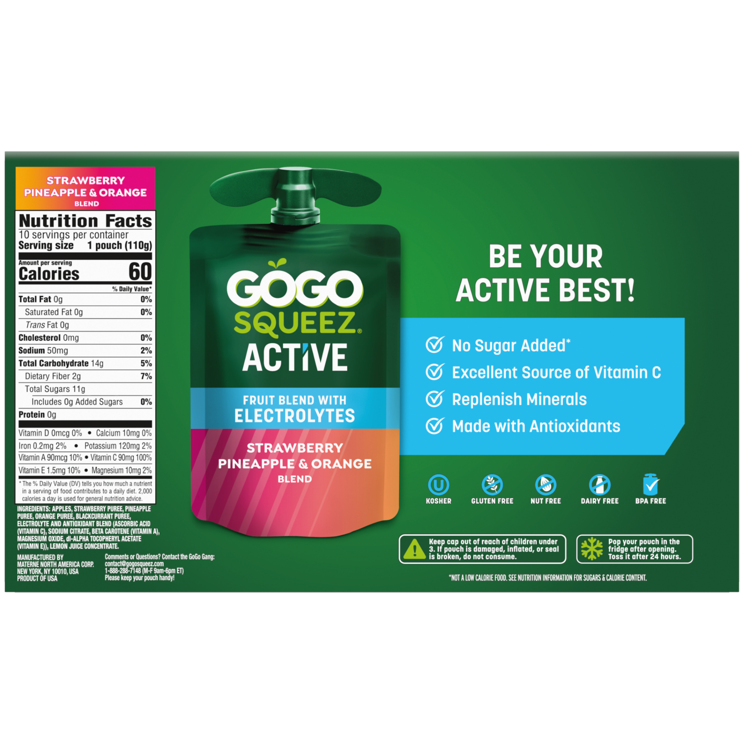 slide 2 of 7, GoGo squeeZ Strawberry Pineapple & Orange Fruit Blend with Electrolytes 10 ea, 10 ct