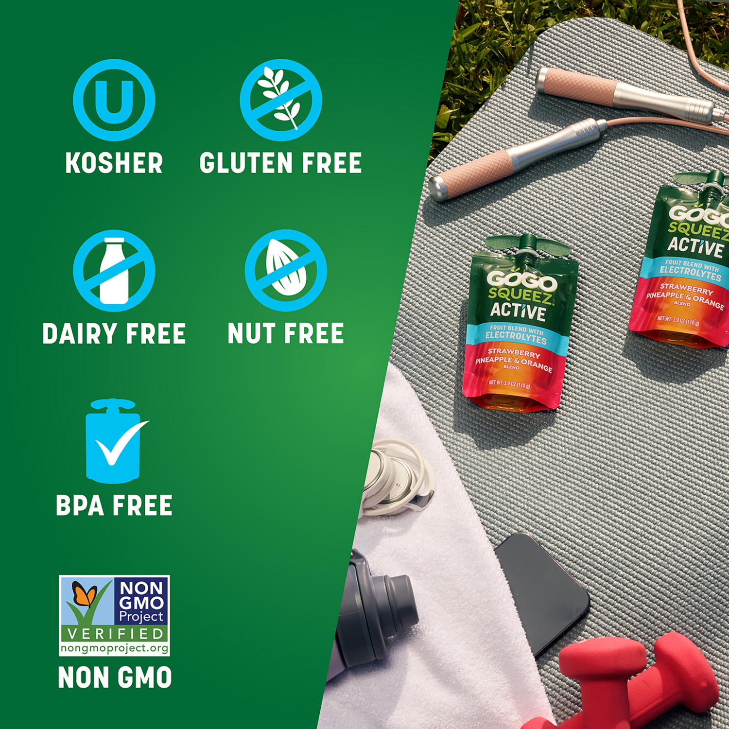 slide 3 of 7, GoGo squeeZ Strawberry Pineapple & Orange Fruit Blend with Electrolytes 10 ea, 10 ct