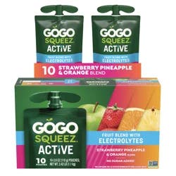 GoGo squeeZ Strawberry Pineapple & Orange Fruit Blend with Electrolytes 10 ea
