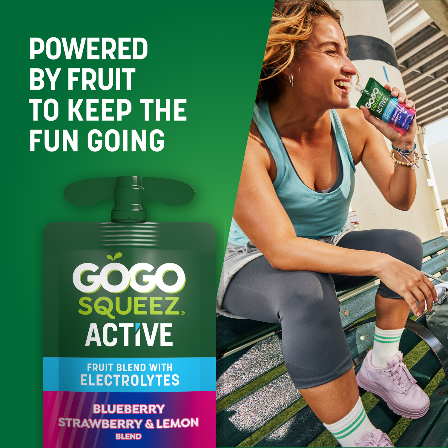 slide 4 of 5, GoGo squeeZ Blueberry Strawberry & Lemon Fruit Blend with Electrolytes 10 - 3.9 oz Pouches, 10 ct
