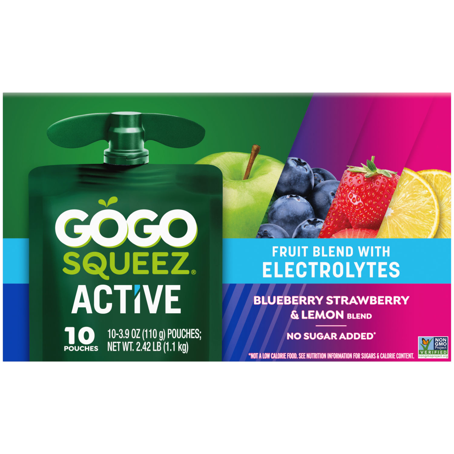 slide 1 of 5, GoGo squeeZ Blueberry Strawberry & Lemon Fruit Blend with Electrolytes 10 - 3.9 oz Pouches, 10 ct