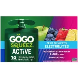 GoGo squeeZ Blueberry Strawberry & Lemon Fruit Blend with Electrolytes 10 - 3.9 oz Pouches
