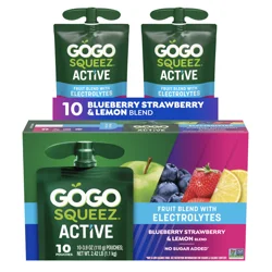 GoGo squeeZ Blueberry Strawberry & Lemon Fruit Blend with Electrolytes 10 - 3.9 oz Pouches