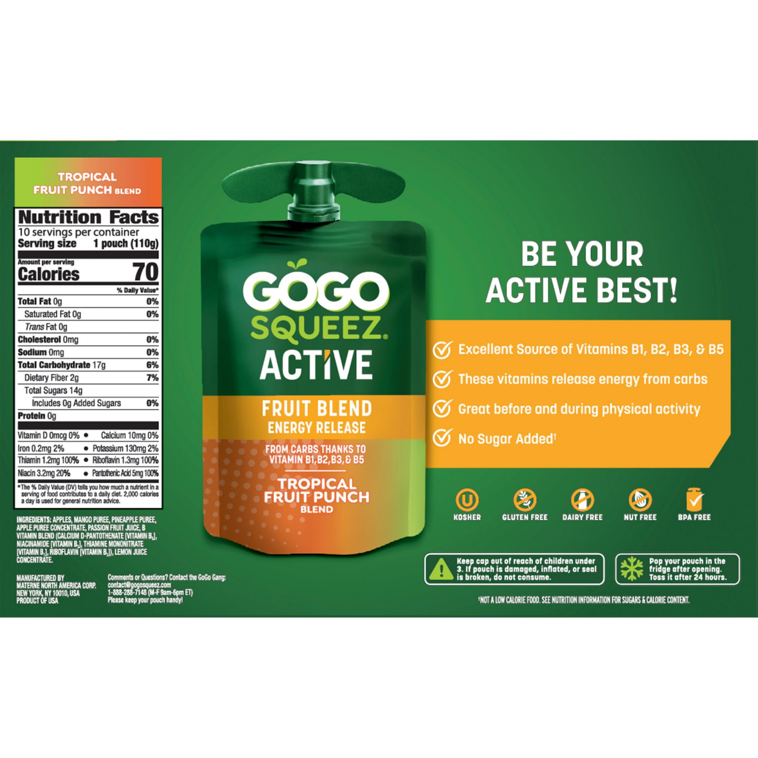 slide 2 of 7, GoGo squeeZ Active Energy Release, Tropical Punch, 10 ct, 10 ct