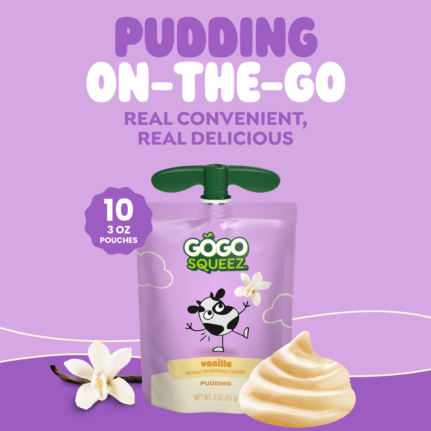slide 4 of 8, GoGo squeeZ Puddingz On-the-Go Vanilla Pudding Snack Pouches, 3 oz (4 Pack), 4 ct