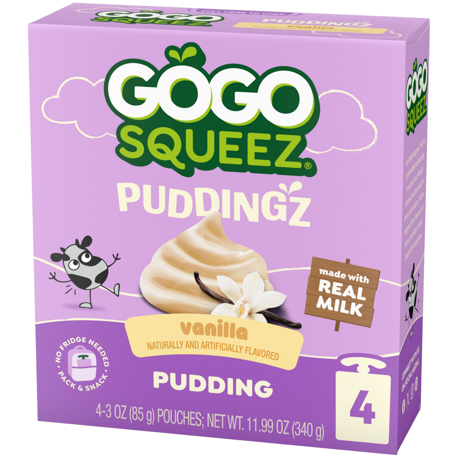 slide 7 of 8, GoGo squeeZ Puddingz On-the-Go Vanilla Pudding Snack Pouches, 3 oz (4 Pack), 4 ct