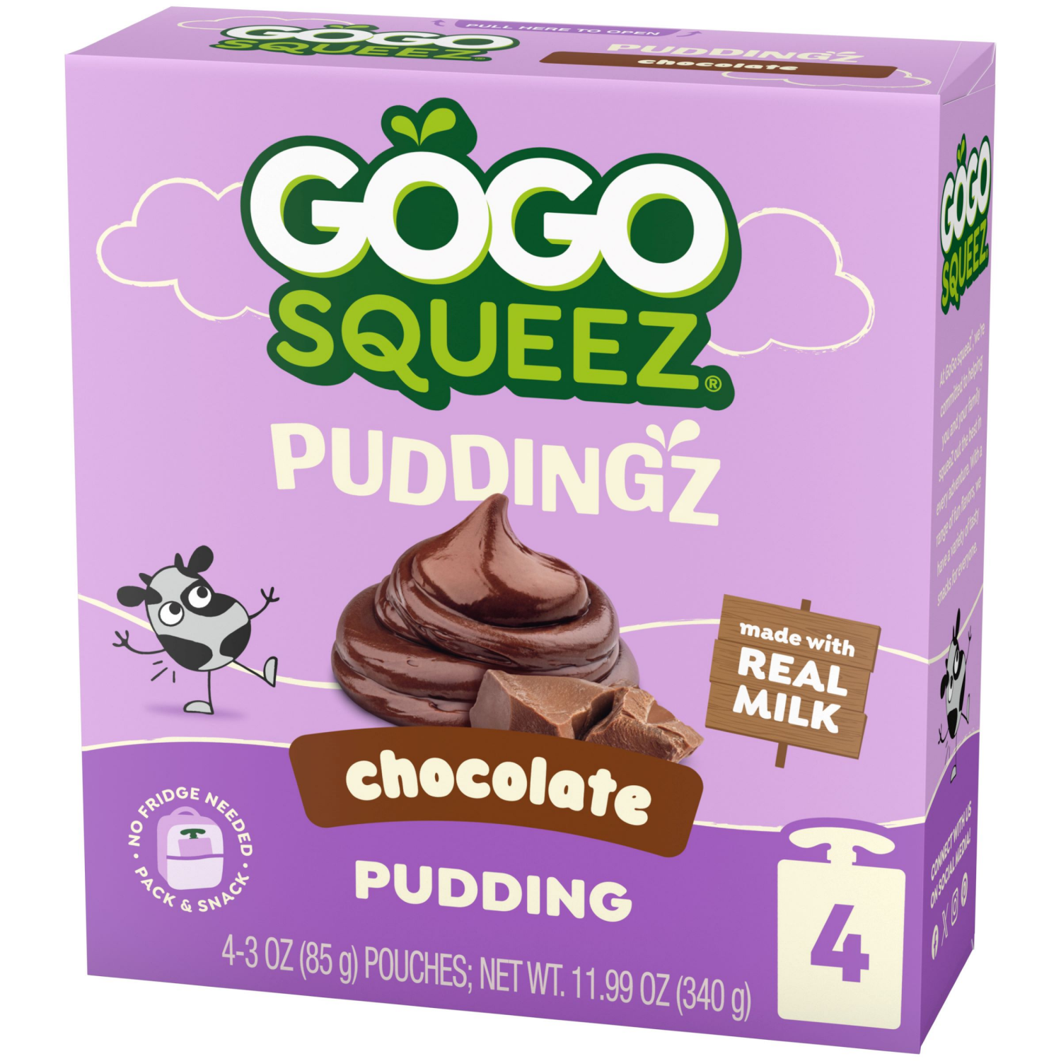 slide 7 of 8, GoGo squeeZ Puddingz On-the-Go Chocolate Pudding Snack Pouches, 4 ct