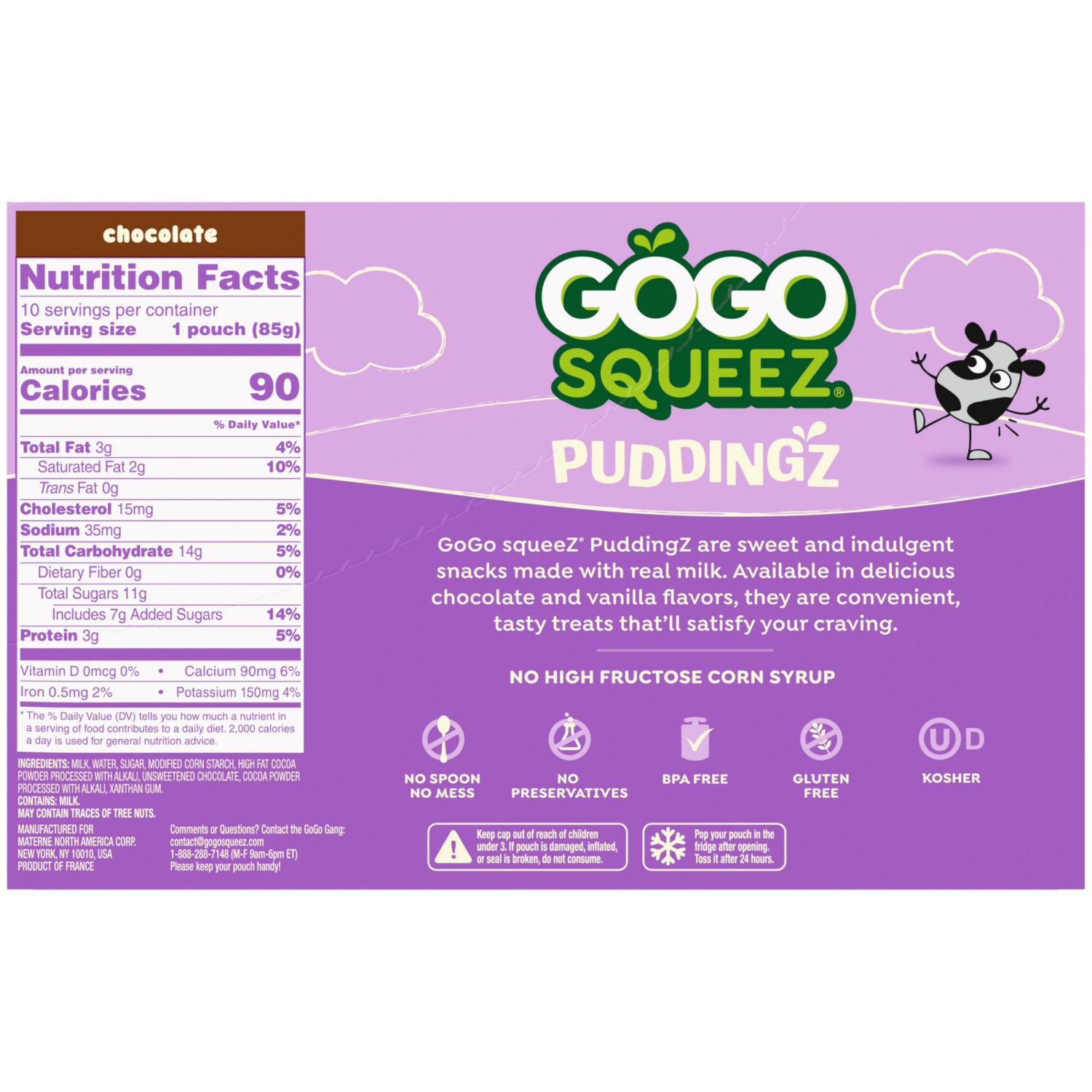 slide 2 of 8, GoGo squeeZ PuddingZ, Chocolate, 4 ct, 10 ct