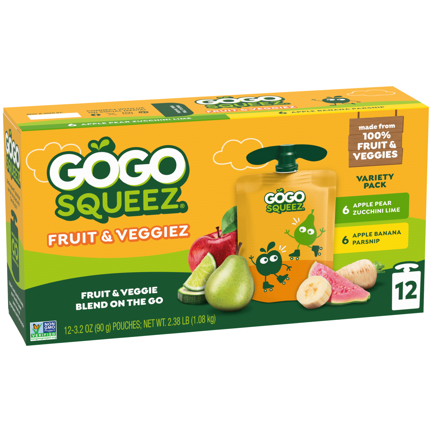 slide 2 of 2, GoGo squeeZ Fruit & VeggieZ, Apple Pear Zucchini Lime & Apple Banana Parsnip, 12 ct, 12 ct