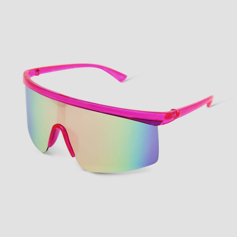 slide 2 of 2, Women's Crystal Plastic Shield Sunglasses - Wild Fable™ Pink: Oversized Frame, Maximum UV Protection, 1 ct