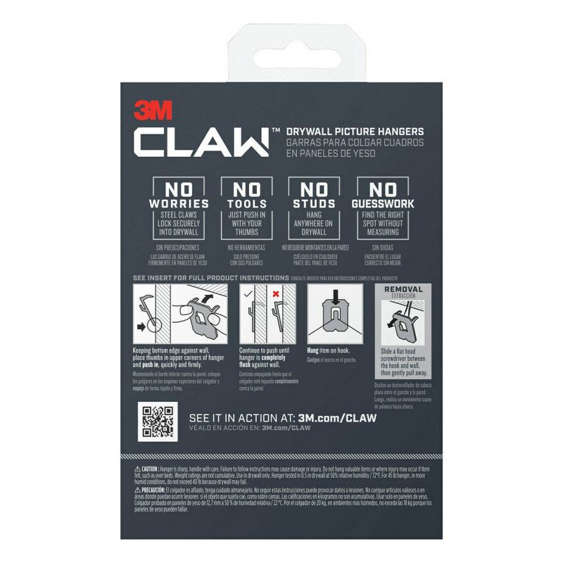 slide 13 of 14, 3M Claw Multi Weights Variety Pack: Steel Utility Hooks, 65 lb Capacity, 8 Pack, Gray, Drywall Picture Hanger, 65 lb, 8 ct