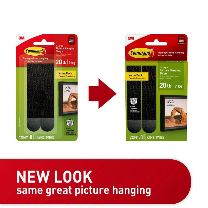 slide 5 of 12, Command 8pk Damage-Free X-Large Picture Hanging Strips with Adhesives for Christmas Lights and Holiday Decoration, 8 ct