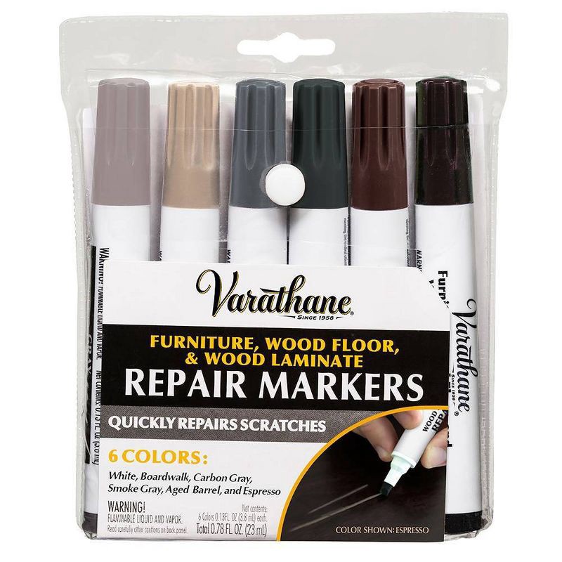 slide 1 of 3, Rust-Oleum 6pk Varathane Wood Repair Markers Cool Tone: Wood Repair Kits for Furniture Patching & Repair Compounds, 6 ct