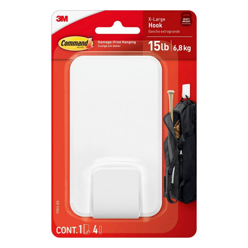 slide 1 of 11, Command Extra Large Single Hook: Heavy Duty Adhesive, Holds 15 lbs, Plastic, White, 1 Pack, 15 lb, 1 ct