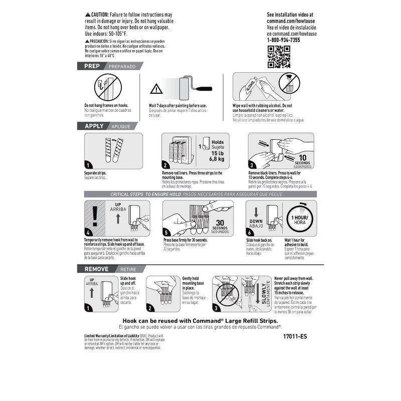 slide 11 of 11, Command Extra Large Single Hook: Heavy Duty Adhesive, Holds 15 lbs, Plastic, White, 1 Pack, 15 lb, 1 ct