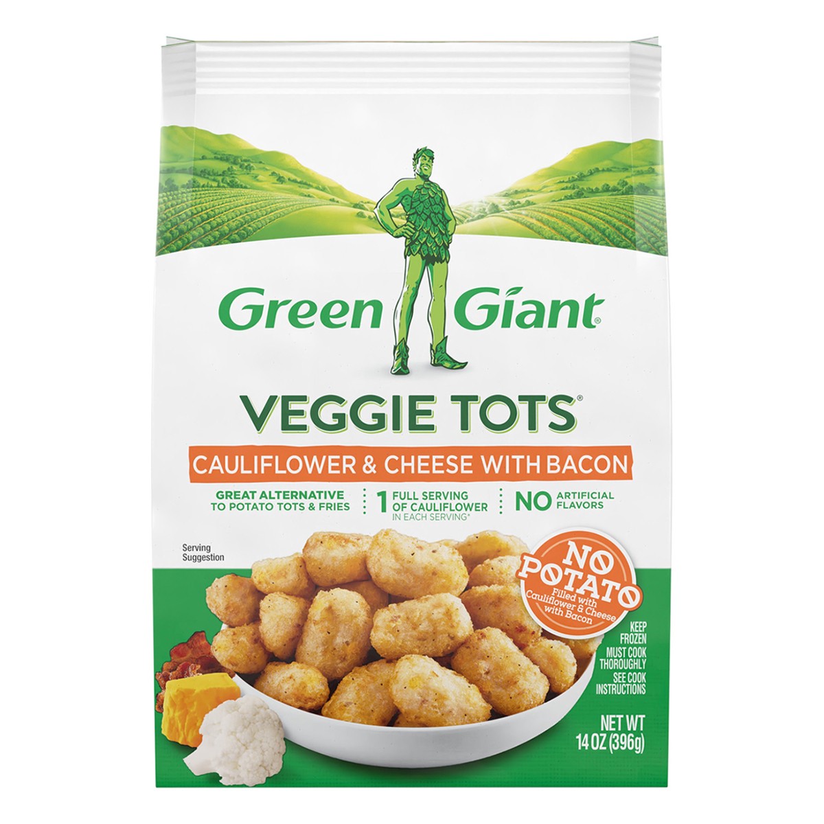 slide 1 of 9, Green Giant Cauliflower & Cheese with Bacon Veggie Tots 14 oz, 14 oz