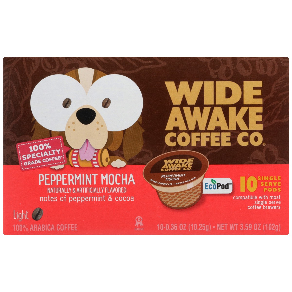 slide 2 of 11, Wide Awake Light Roast Peppermint Mocha 100% Arabica Coffee Single Serve Pods, 3.59 oz