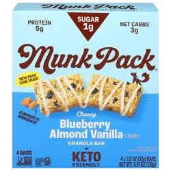 Munk Pack Chew Blueberry Almond Vanilla Granola Bar, 4 - 1.12 oz Bars