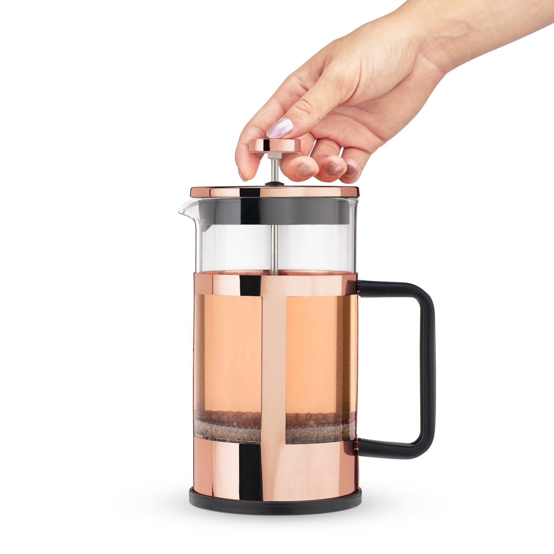 slide 3 of 5, Pinky Up Piper Rose Gold Press Pot Tea and Coffee Maker, Loose Leaf Tea Accessories, Hot or Iced Tea Beverage Brewer, 34 oz Capacity, 1 ct