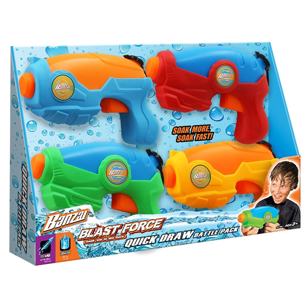 slide 2 of 2, Banzai Quick Draw Water Blaster Battle Pack, 4 ct