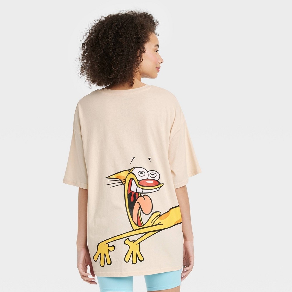 slide 2 of 3, Women's Nickelodeon Cat Dog Oversized Short Sleeve Graphic T-Shirt - Tan XXL, 1 ct