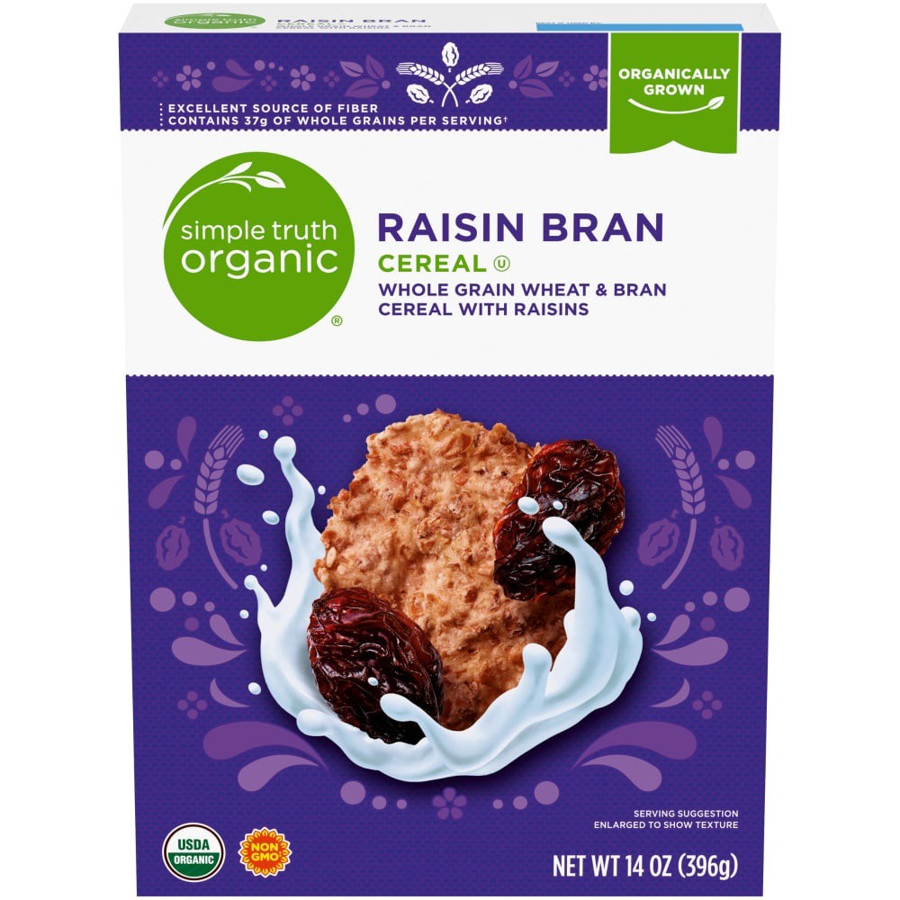 slide 1 of 3, Simple Truth Organic Raisin Bran Cereal, 14 oz