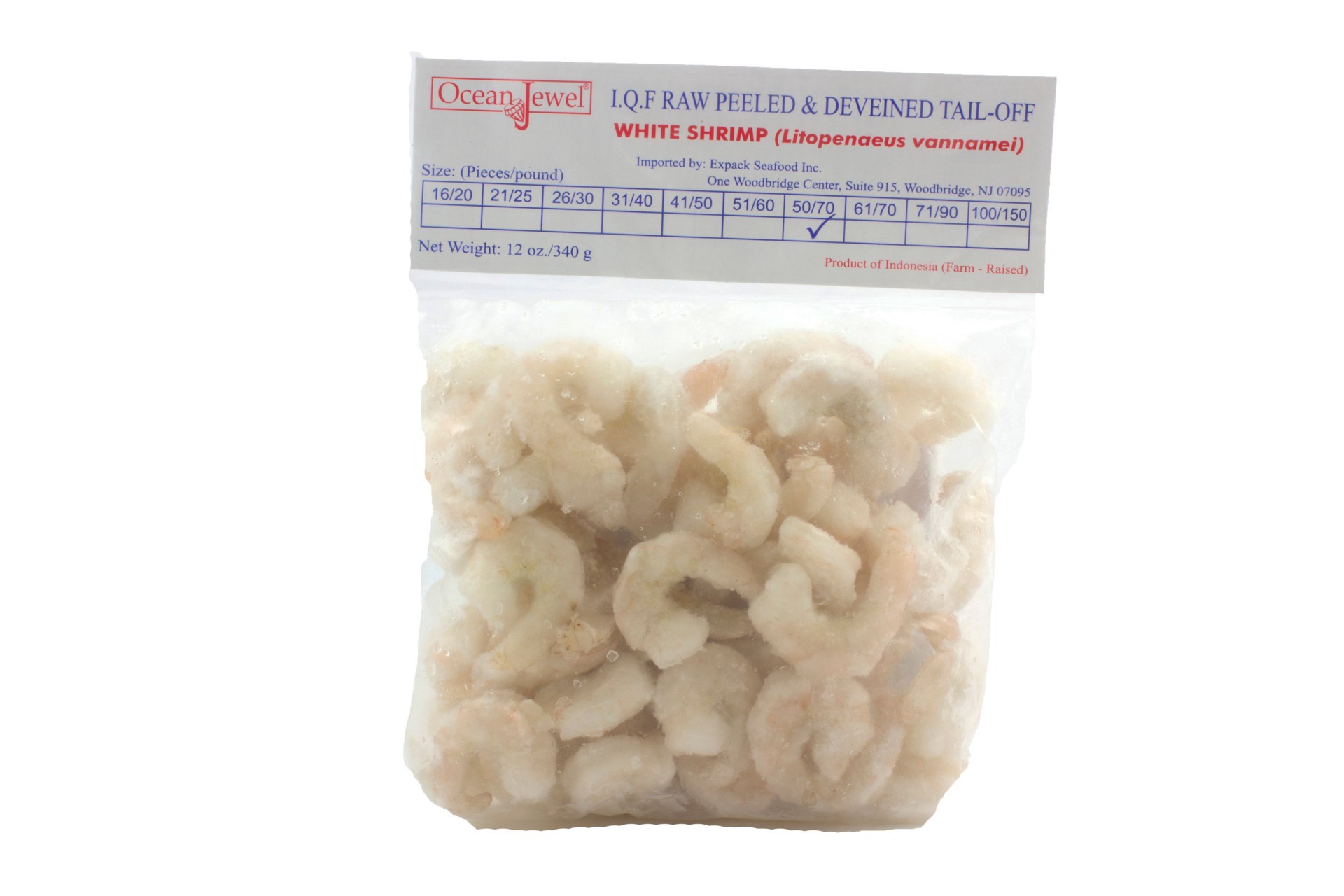 slide 1 of 1, Ocean Jewel Raw Peeled & Deveined White Shrimp With Tail Off 50-70 CT, 12 oz