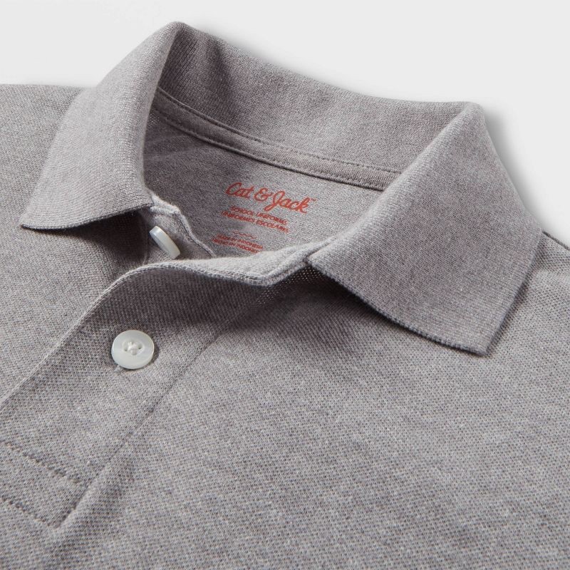 slide 3 of 3, Boys' Short Sleeve Pique Uniform Polo Shirt - Cat & Jack™ Gray S, 1 ct