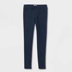 Girls' Uniform Ponte Jeggings - Cat & Jack™ Navy Blue L: Heavyweight Slim Fit, Mid Rise, Full Elastic Waistband, Faux Pocket