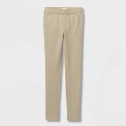 Girls' Uniform Ponte Jeggings - Cat & Jack™ Khaki M: Slim Fit, Heavyweight Fabric, Faux Pocket, Full Waistband Elastic
