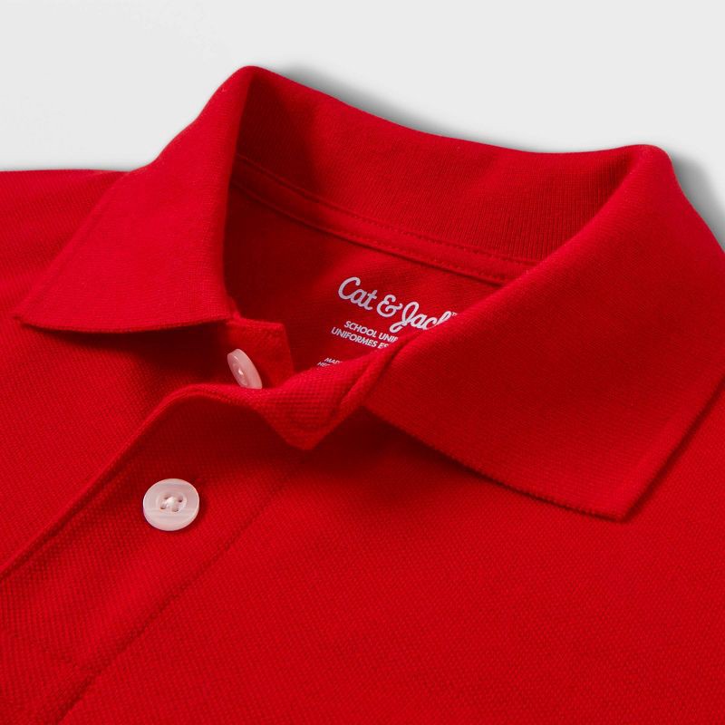slide 3 of 3, Boys' Short Sleeve Pique Uniform Polo Shirt - Cat & Jack™ Red XS: Cotton Blend, School Apparel, Machine Washable, 1 ct