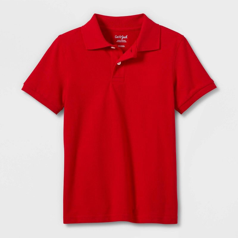 slide 1 of 3, Boys' Short Sleeve Pique Uniform Polo Shirt - Cat & Jack™ Red XS: Cotton Blend, School Apparel, Machine Washable, 1 ct