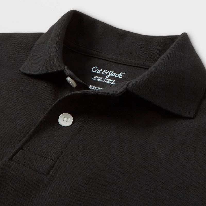 slide 3 of 3, Boys' Short Sleeve Pique Uniform Polo Shirt - Cat & Jack™ Black S, 1 ct