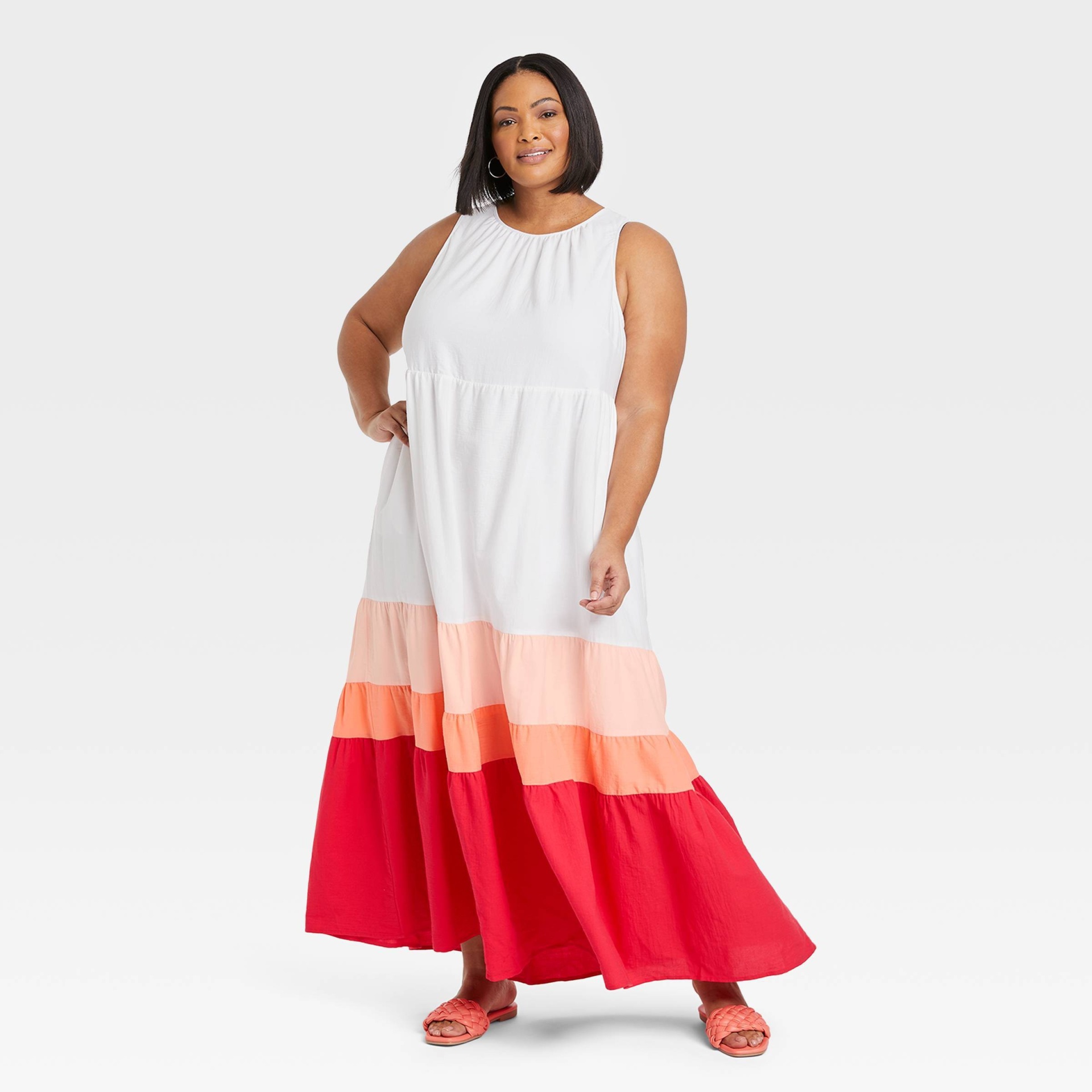 Women's Plus Size Sleeveless Colorblock Tiered Dress - Ava & Viv White X 1  ct | shipt