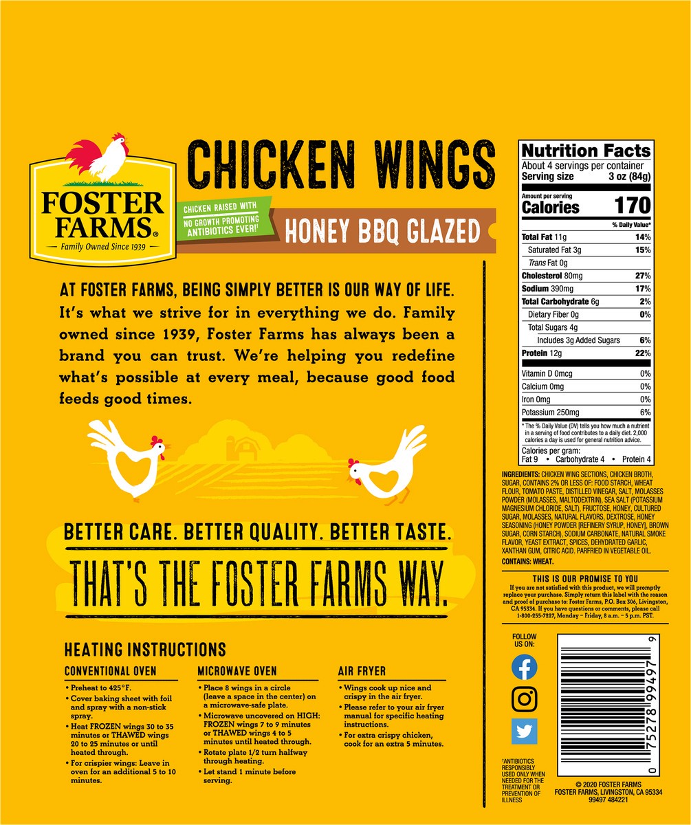 slide 2 of 3, Foster Farms Chicken Wings Honey BBQ - 22 Oz, 22 oz