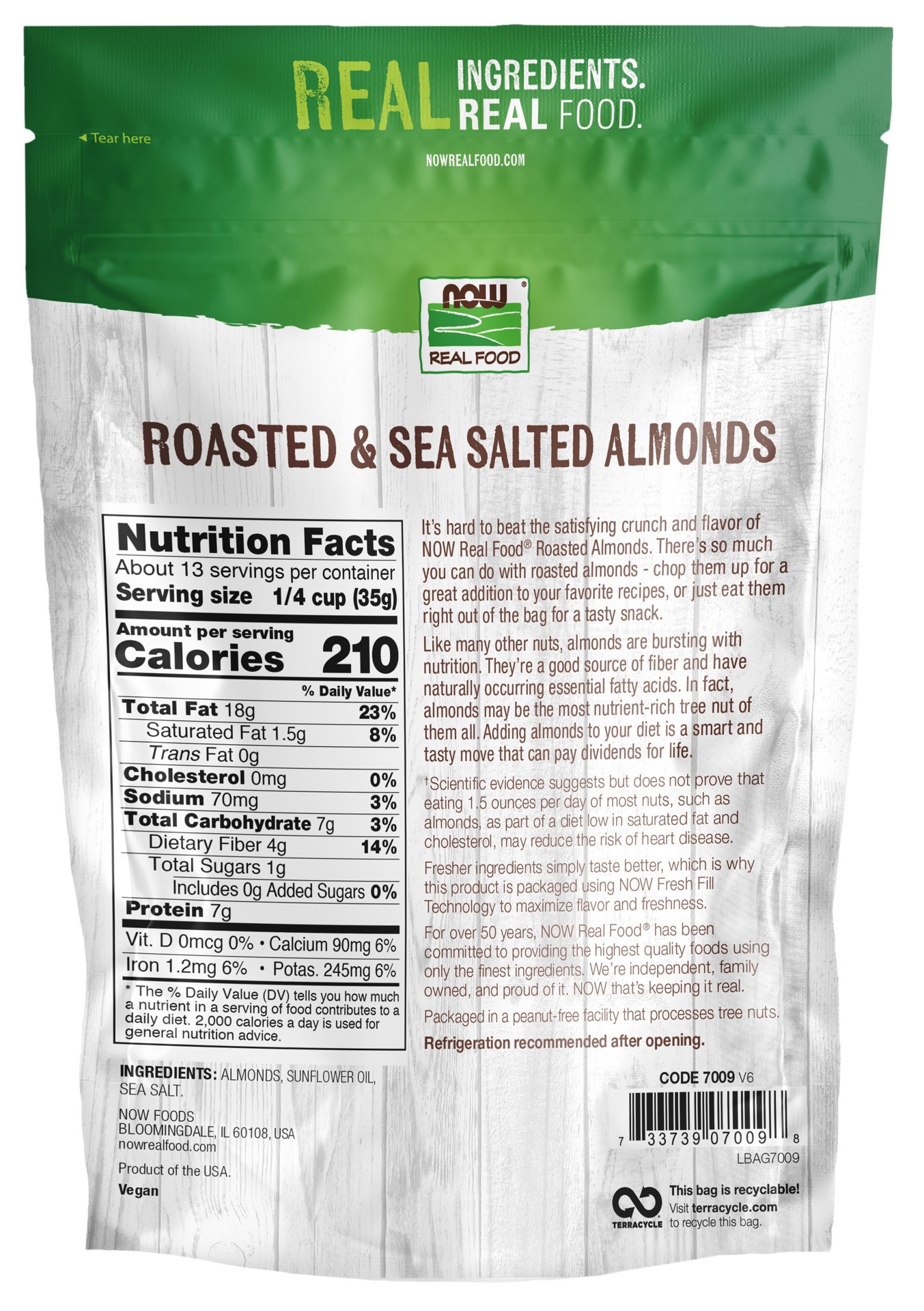 slide 2 of 3, NOW Natural Foods Almonds, Roasted & Sea Salted - 1 lb., 1 lb