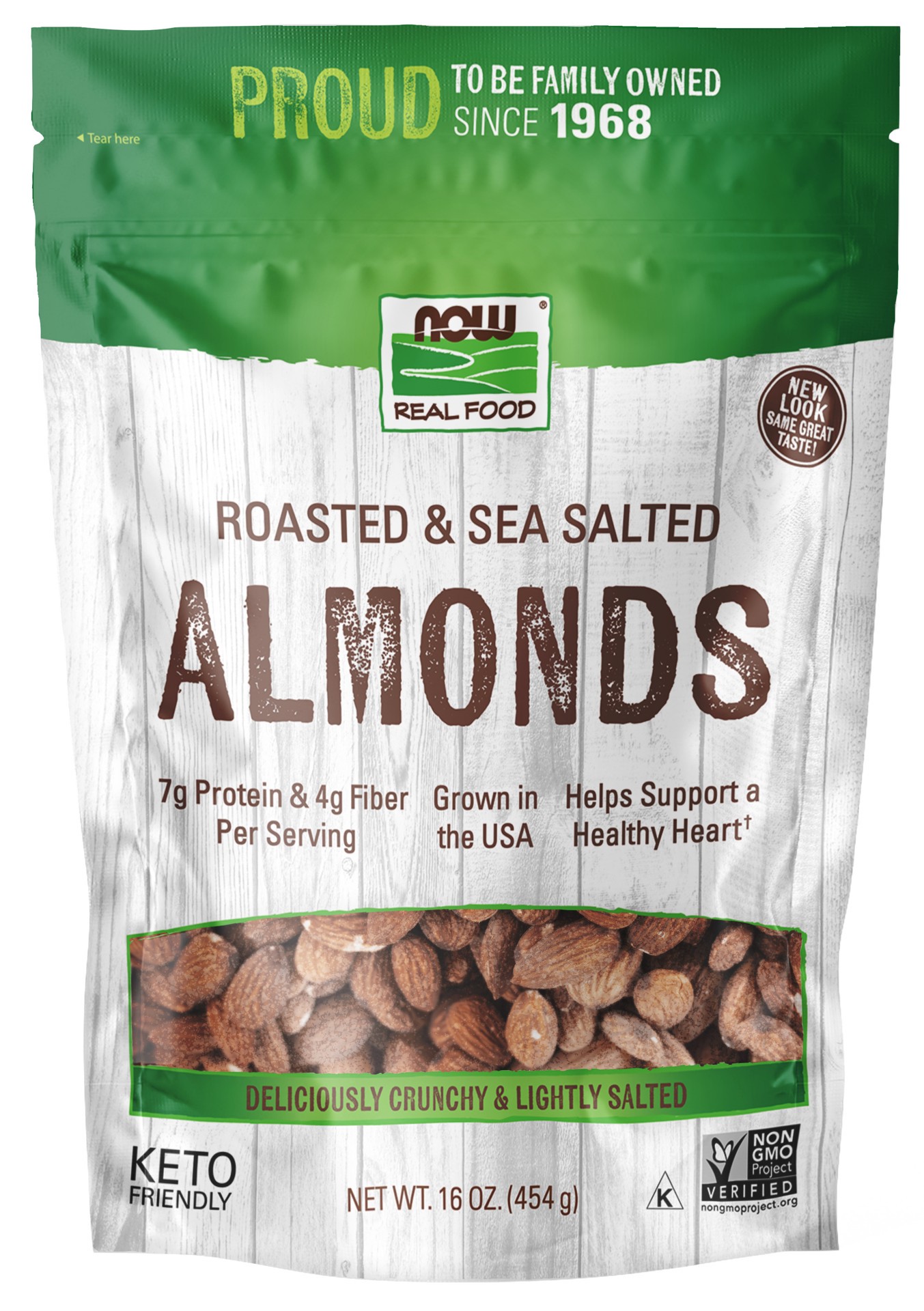 slide 1 of 3, NOW Natural Foods Almonds, Roasted & Sea Salted - 1 lb., 1 lb