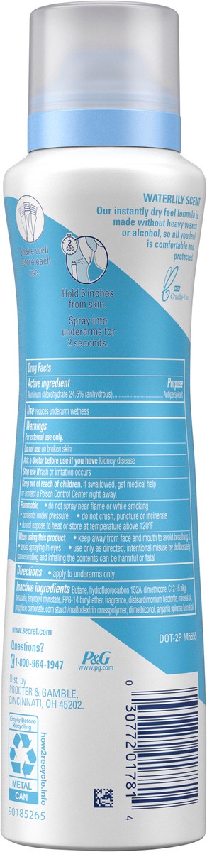 slide 2 of 3, Secret Dry Spray Antiperspirant Deodorant, Waterlily and Argan Oil, 4.1oz., 4.1 oz